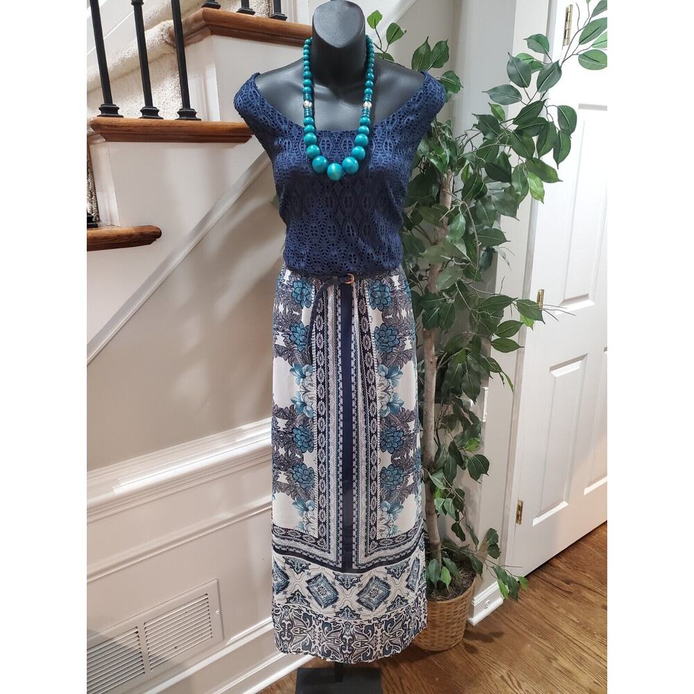 Grayson Women's Blue Polyester Scoop Neck Sleeveless Long Maxi Dress Size 16